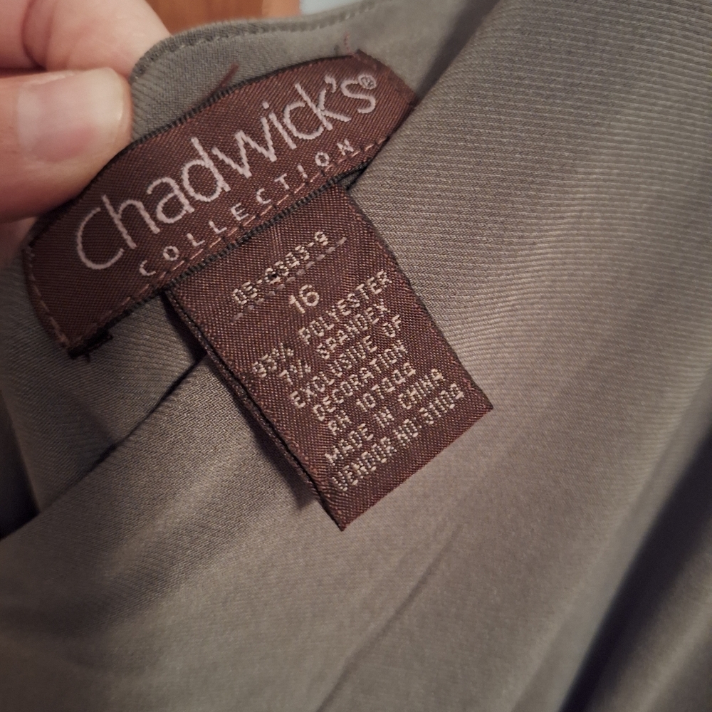 Chadwick's Sleeveless Olive Green Dress with Brown Lace Detail Size 16 - Picture 2 of 5